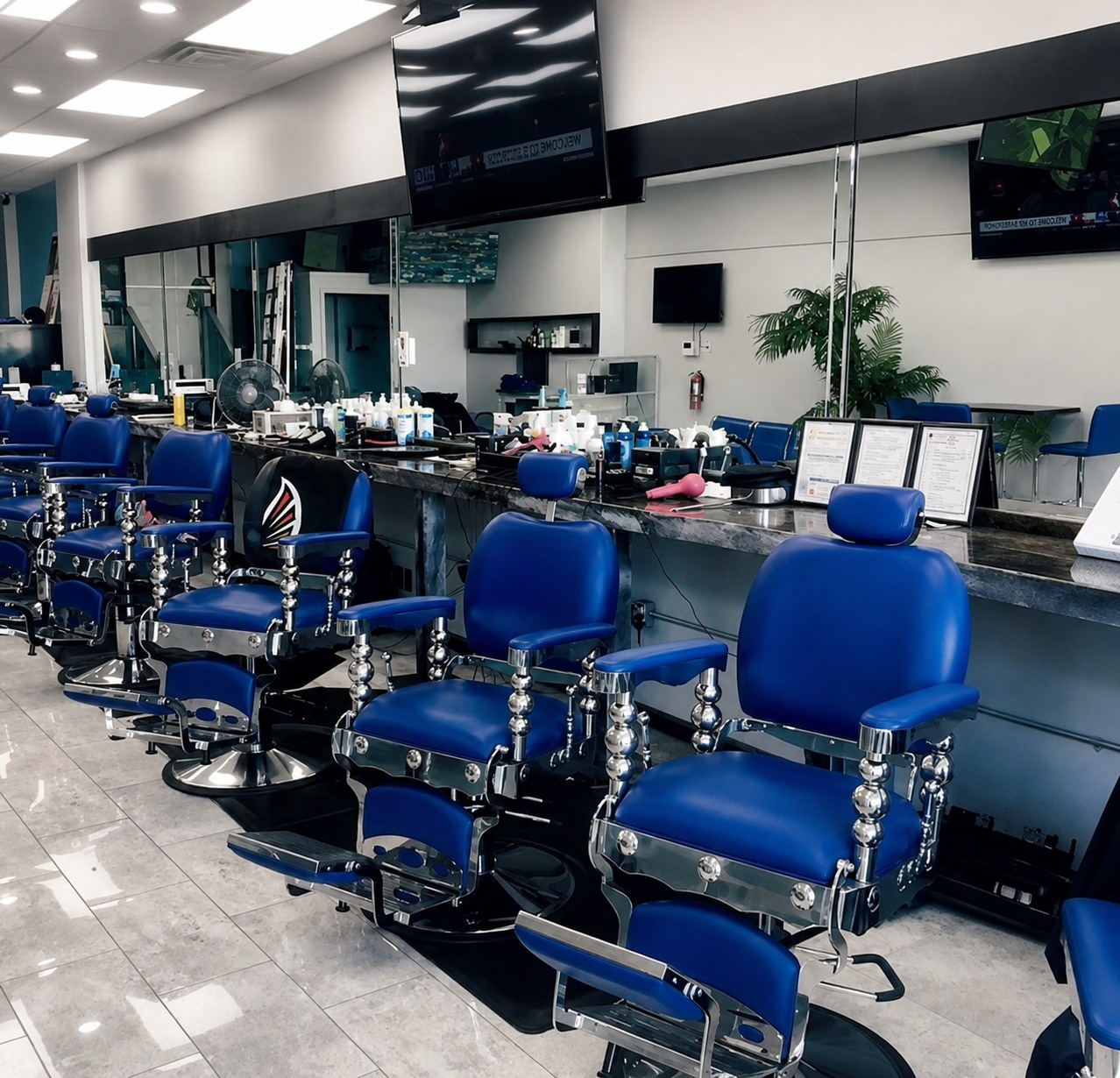 Upscale traditional barber shop interior